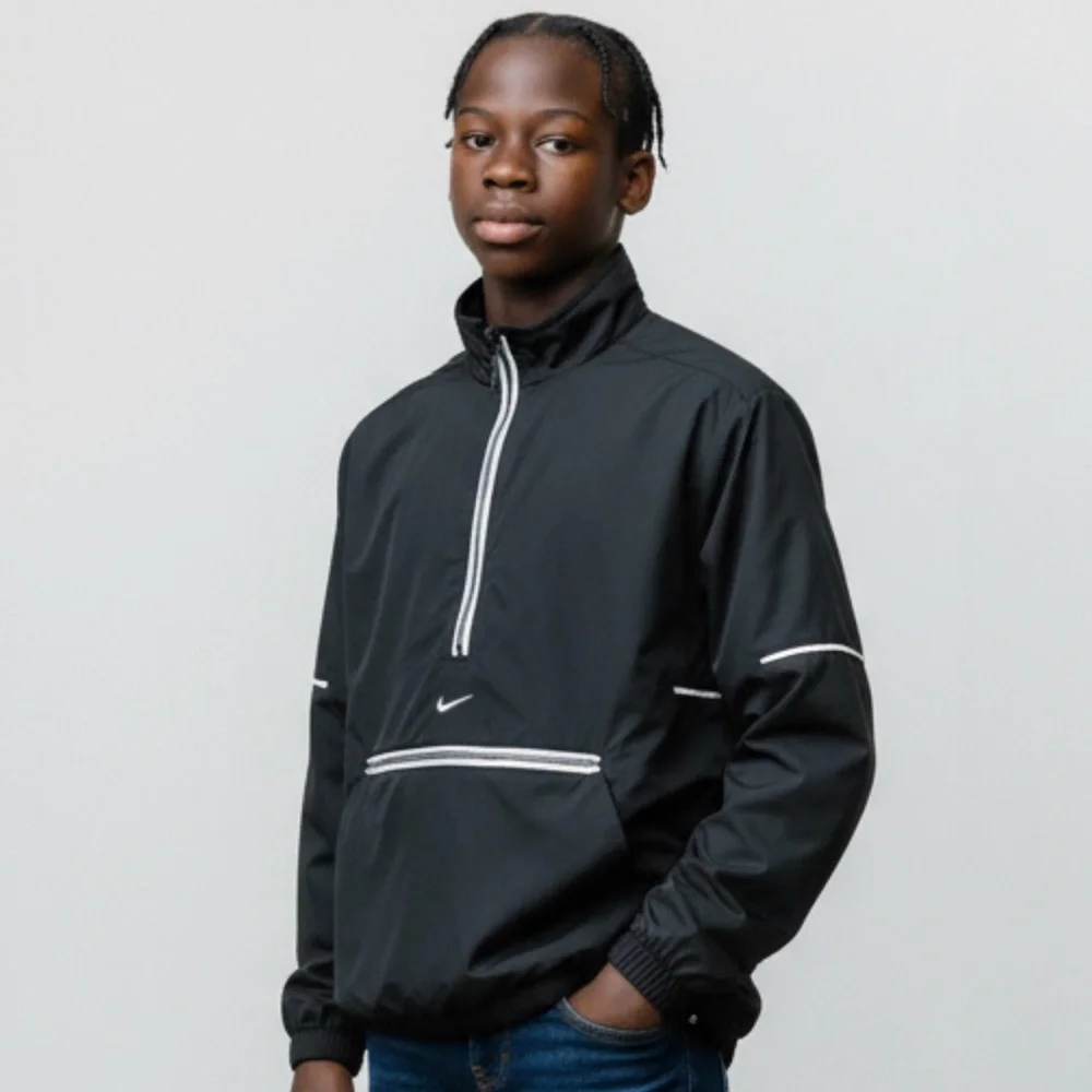 Nike Vintage 90s Mini Swoosh Black Half-Zip Anorak Windbreaker Youth Size S(4-6)